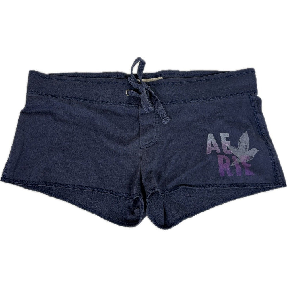 Vintage Aerie 2000s Mini Micro Lounge Shorts Women's Large Y2k Low Rise Navy